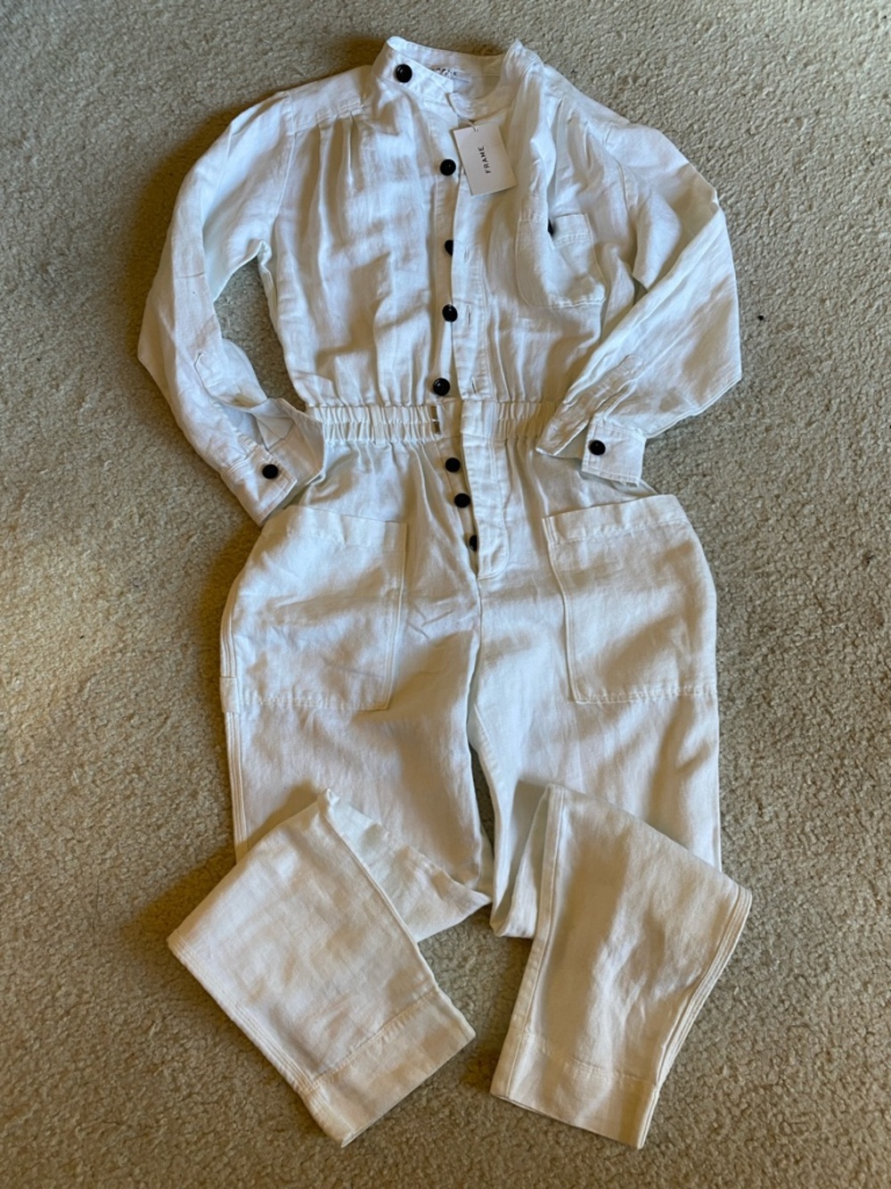 Frame white cotton/ linen jumpsuit, size XS, NWT